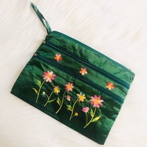 Embroidered Satin Cosmetic Bag